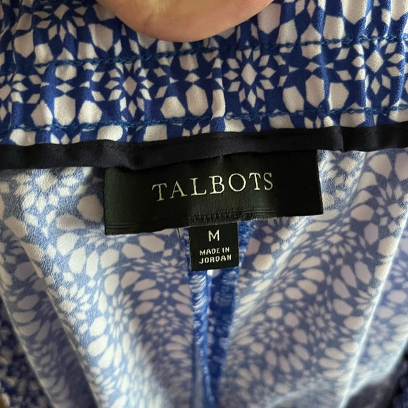 Talbots Pants Women's Medium Mykonos Blue Mosaic Tile Print Jersey Stripe Resort - Picture 5 of 5